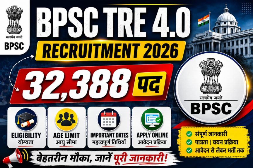 BPSC TRE 4.0 Recruitment 2026 with 32,388 posts, eligibility, age limit, important dates and online application information